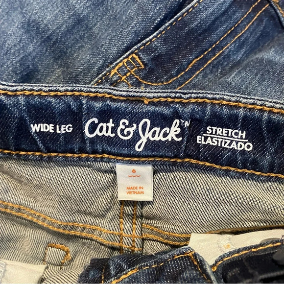 🐱 NWT Cat & Jack Girls’ Adjustable Waist Wide Leg Denim Blue Jeans with Raw Edge - Picture 5 of 5